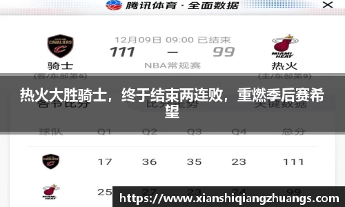热火大胜骑士，终于结束两连败，重燃季后赛希望